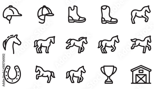 Equestrian competition horse vector outline pack