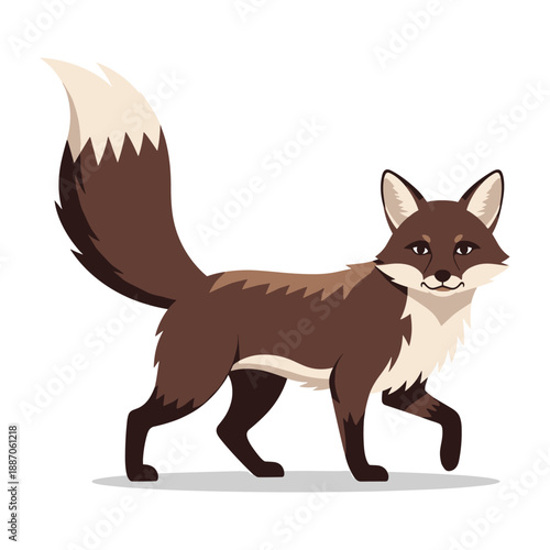 Cartoon fox with brown and white fur walking