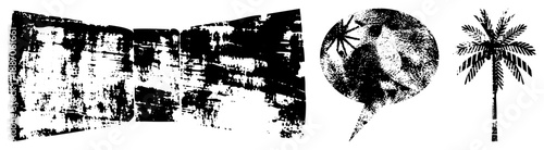 Abstract Textured Grunge Elements with Palm Tree and Speech Bubble Silhouettes