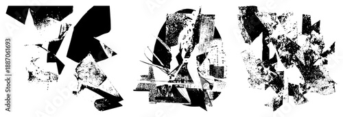 Abstract Geometric Typography with Halftone Texture and Fragmented Shapes