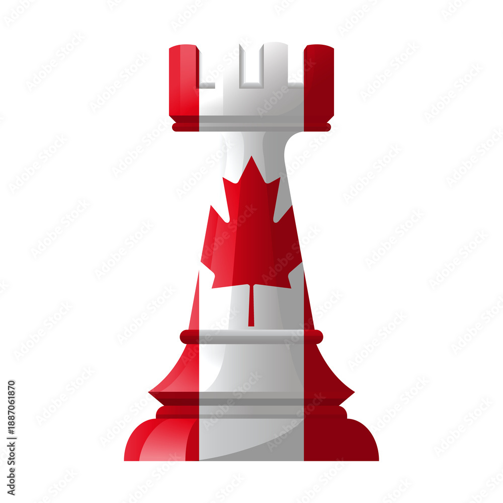 Obraz premium 3D Chess Rook with CANADA Flag Texture Isolated on Transparent Background