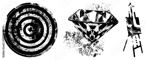 Grunge Styled Target, Diamond, and Easel Vector