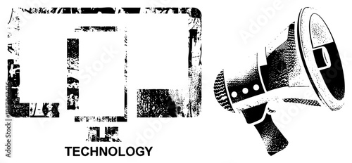 Grunge Styled Tech Featuring Smartphone and Megaphone
