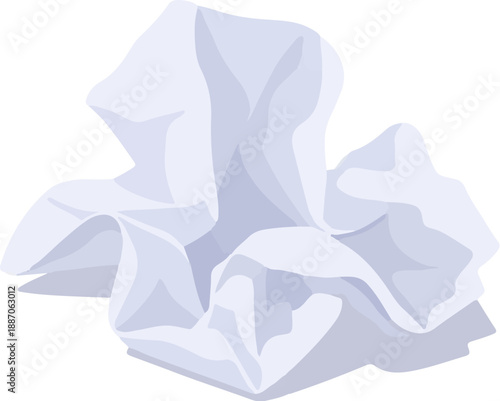 A crumpled white paper tissue lies on a surface casting a soft shadow