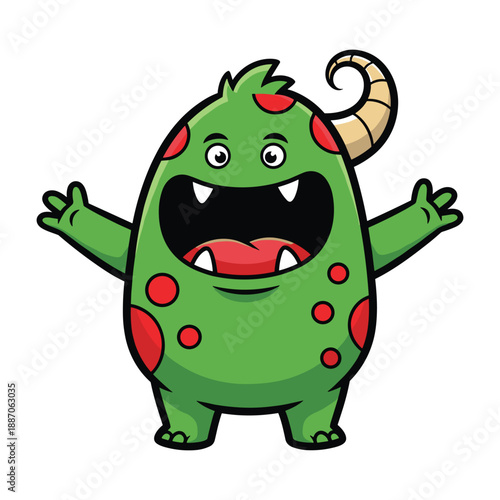 Cartoon monster with horn and red spots