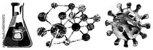 Scientific Glassware, Molecular Structure, and Viral Particle Vector Illustration