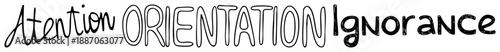 Hand Drawn Words Highlighting Attention, Orientation, and Ignorance in Bold Contrast