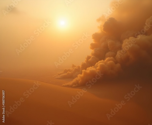 Aerial View of Massive Sandstorm Over Desert Plain