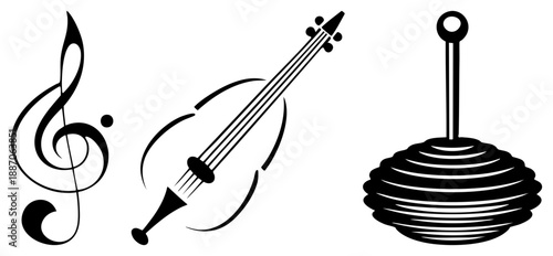 Musical Symbols and Instruments in Minimalist Black Design