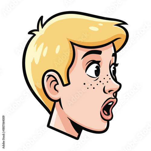 Cartoon boy with surprised expression and blonde hair
