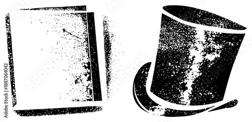Vintage Book and Top Hat Silhouettes with Grunge Texture