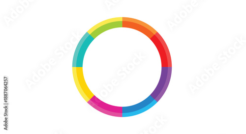 Vibrant circular color wheel segmented into eight distinct colors including red, orange, yellow, green, blue, and purple.