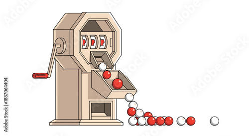 Rotary lottery machine known as a gara-gara dispenses red and white prize balls for a lucky draw event or festival activity.