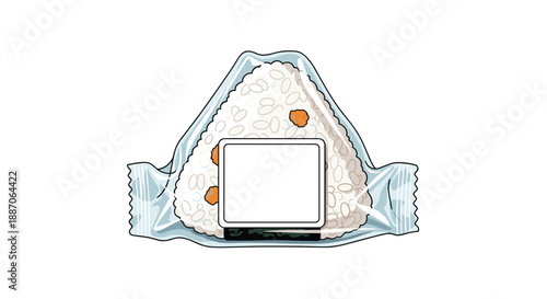 Japanese onigiri rice ball with a salmon filling is wrapped in clear plastic packaging for a convenient and popular snack option.