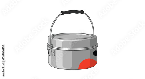 Portable metal camping pot with a black handle is shown in a simple vector style suitable for outdoor cooking and gear themes.