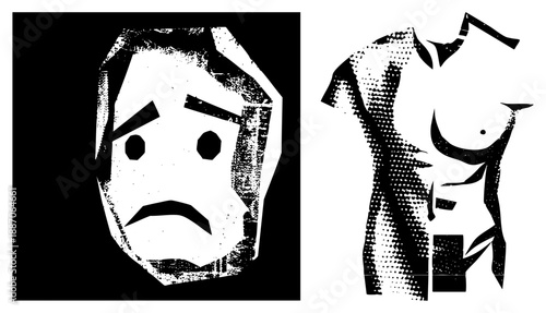Stylized Halftone Human Face and Torso with Geometric Features