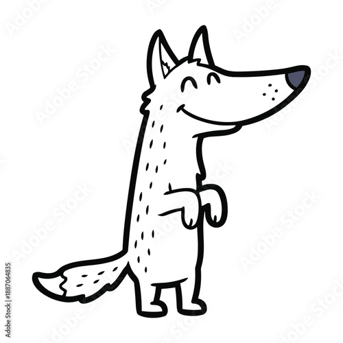 Cartoon wolf standing on two legs with smiling face