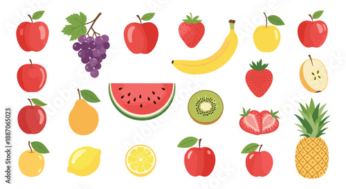Large assortment of various fruits like apples grapes bananas watermelon and pineapple for healthy nutrition.