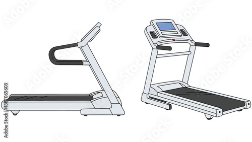 A detailed illustration of two treadmills with different features and designs