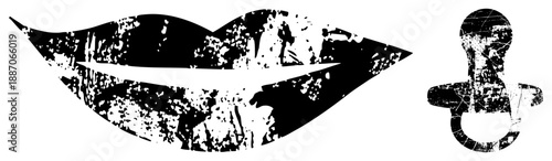 Distressed Black and White Lips and Pacifier Graphic