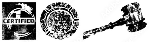 Certified Seal, Ashtray, and Gavel in Halftone Vector Design