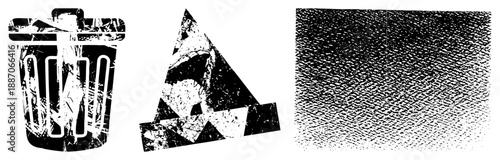 Grunge Textured Trash Can and Abstract Geometric Shapes in Vector Art