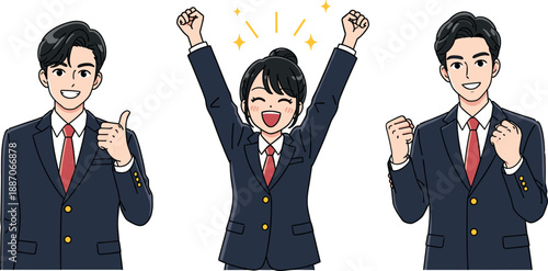 Happy corporate business people celebrating success and giving thumbs up