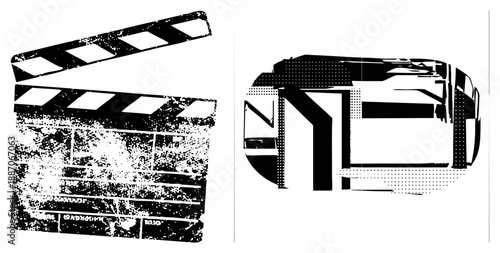 Vintage Film Clapperboard and Retro Movie Camera Vector