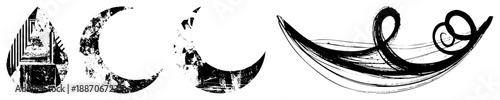 Abstract Grunge Symbols Featuring Tear Drop, Moon, and Brushstroke Curves