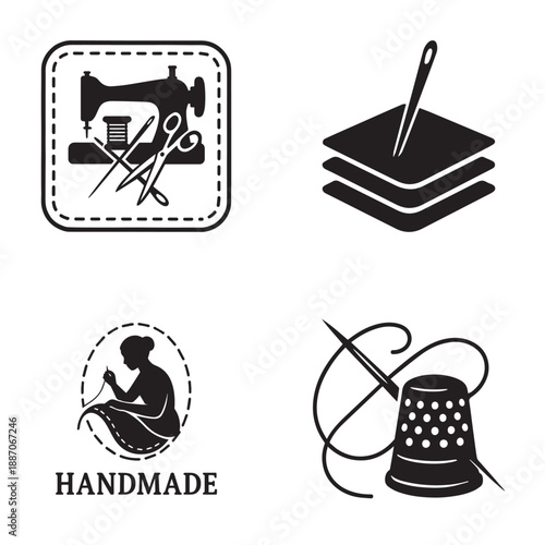 Craftsmanship and creativity icons for sewing and handmade businesses