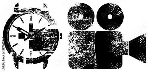 Vintage Film Camera and Analog Watch with Distressed Texture