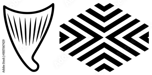 Abstract Geometric Snowflake and Harp Set in Minimalist Vector Design