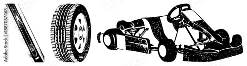 Vintage Car Windshield Wiper, Tire, and Go Kart Vector