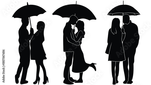 A group of people standing together under umbrellas in a romantic setting