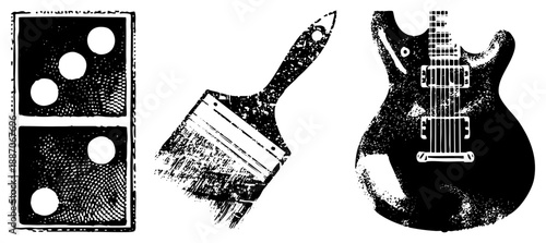 Vintage Tile, Paintbrush, and Electric Guitar Vector