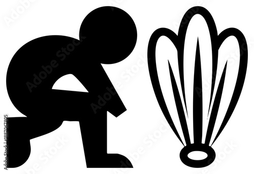 Badminton Player Silhouette with Shuttlecock Set