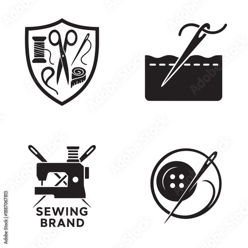 Collection of simple, modern icons representing sewing and tailoring crafts.