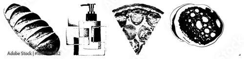 Artistic Black and White Food Bread, Soap, Pizza, and Bread Loaf Section