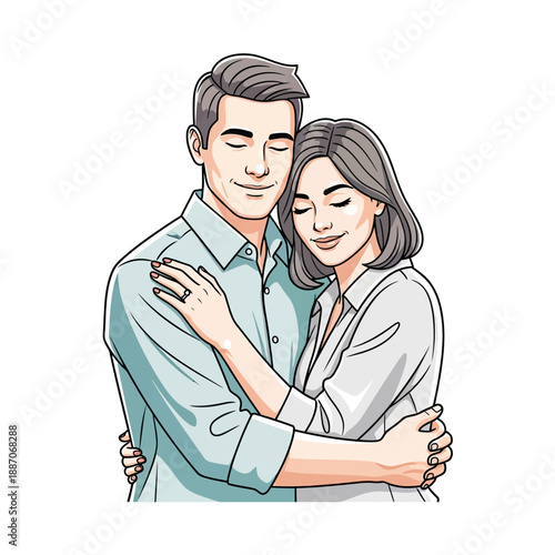 Elegant romantic couple portrait, mature love flat vector illustration on white background