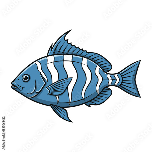 Blue striped fish illustration on white background