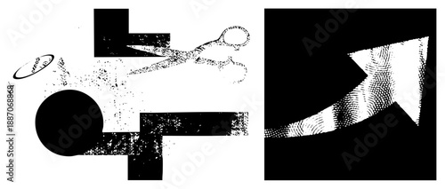 Abstract Geometric Shapes with Halftone Texture and Scissors Cutout