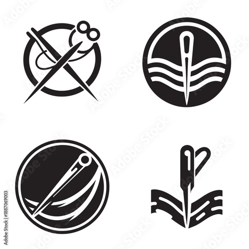 Creative sewing and tailoring icons representing craft and precision