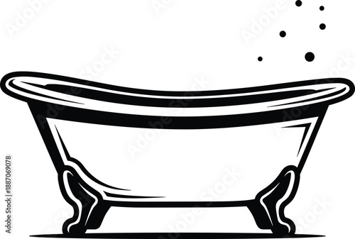 Vintage clawfoot bathtub icon set, ornate bath with bubbles for personal care and home decor theme - flat vector illustration