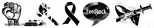 Five Symbols Representing Protest, Justice, Awareness, Feedback, and Medical Intervention