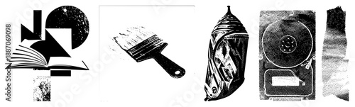 Abstract Book with Geometric Shapes and Textured Halftone