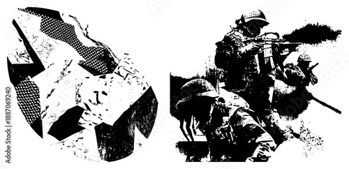 Combat Soldiers in Tactical Firefight with Halftone Texture