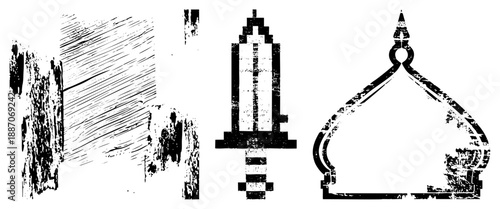 Stylized Architectural Elements Door Frame, Sword, and Dome Silhouettes