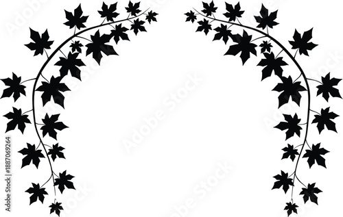 Maple leaf branch ornament icon set, symmetrical decorative arch for seasonal framing and design - flat vector illustration