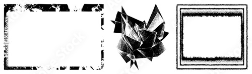 Geometric Origami Bird with Halftone Texture and Grunge Frames