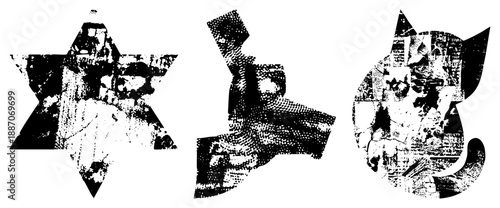 Abstract Collage of Star, Dog, and Cat Silhouettes with Textured